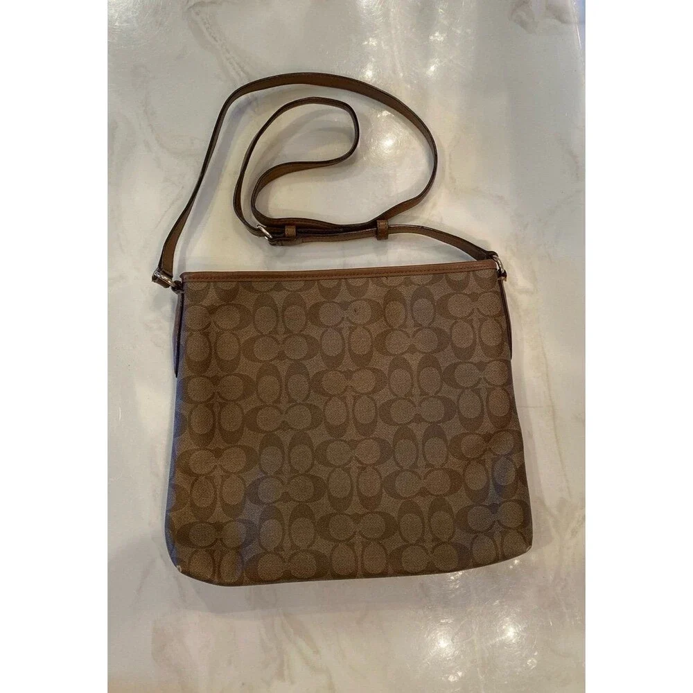 Coach Signature Brown File Crossbody Bag PVC Leather Zip Classic Chic F58297 - Picture 4 of 12